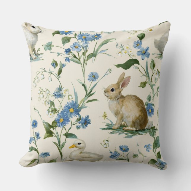 Almofada Decorativa de Primavera Coelho Pato Flore (Frente)