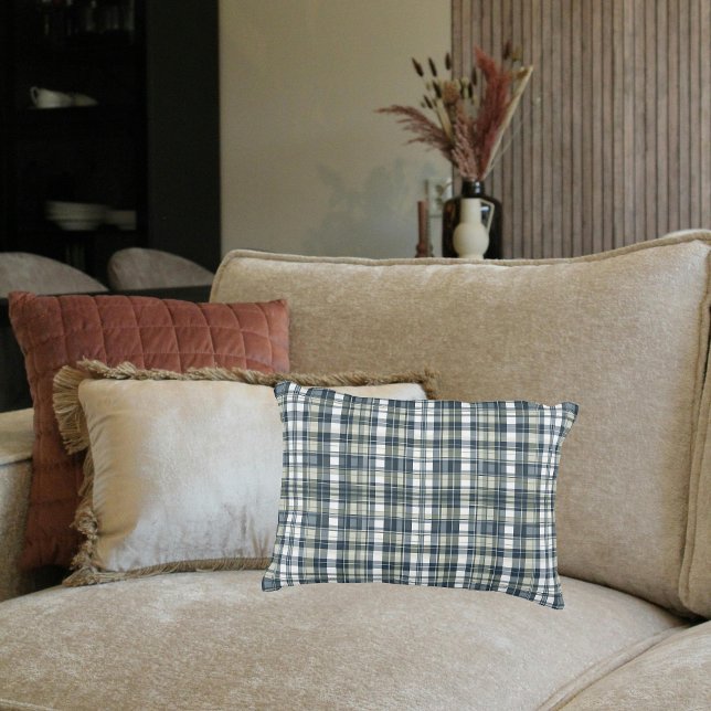 Almofada Decorativa Denim Blue Sage Green Xadrez Lumbar (Criador carregado)