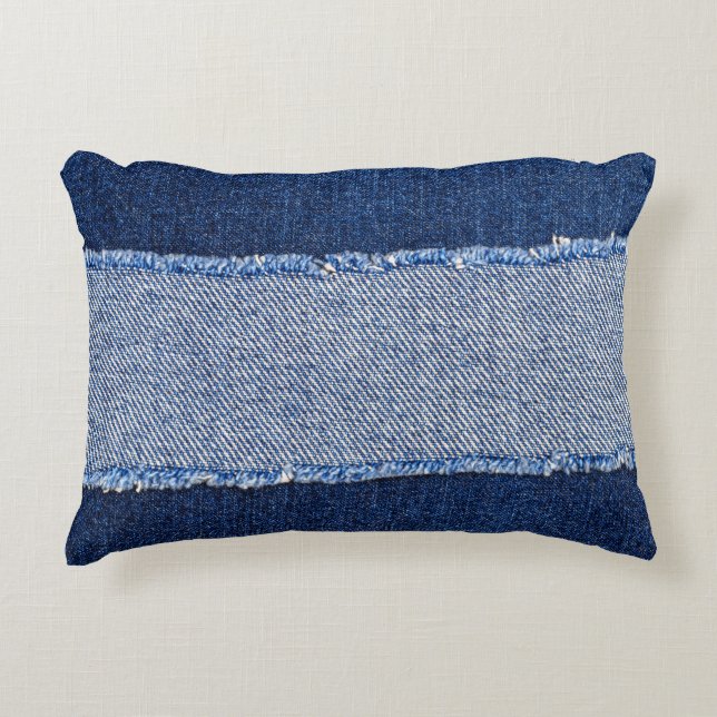 Almofada Decorativa Densidade torn: tecido jeans azul. (Frente)