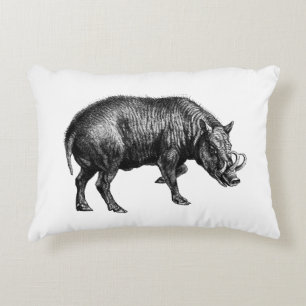 Almofada Decorativa Desenho em Preto e Branco de Javali Antigo