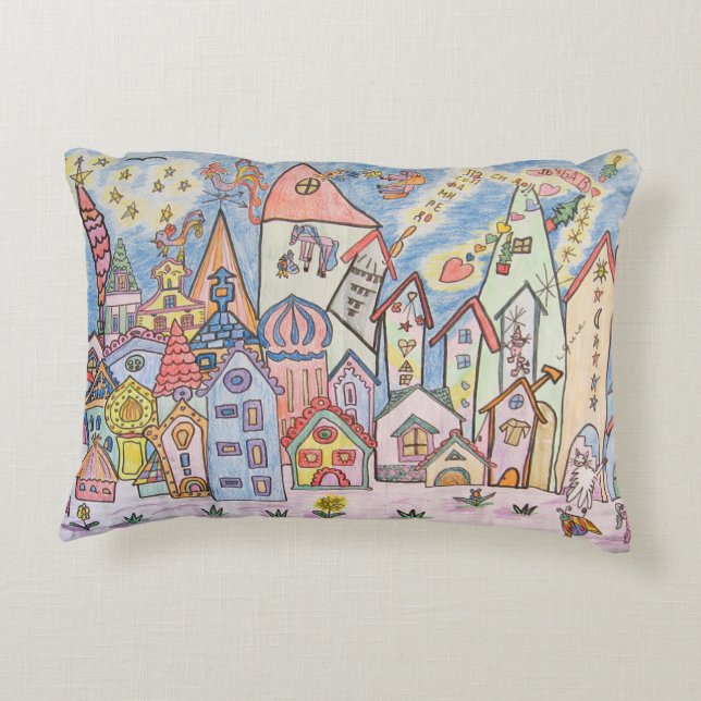 Almofada Decorativa desenho infantil da cidade (Verso)