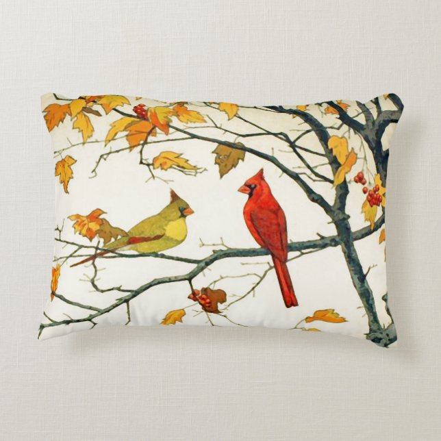Almofada Decorativa Desenho japonês venenoso, cardeais em um galho (Verso)