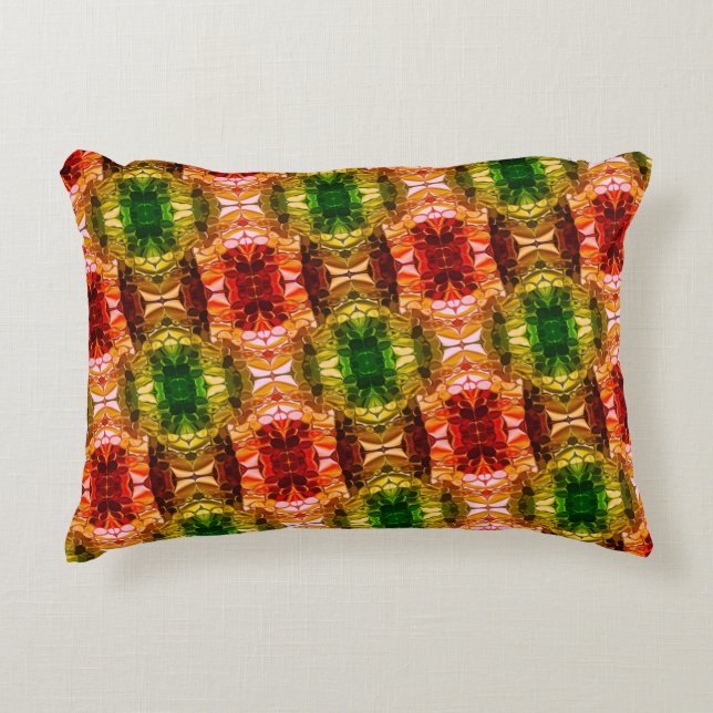 Almofada Decorativa Desenho redondo gera formas vermelhas, verdes e do (Frente)