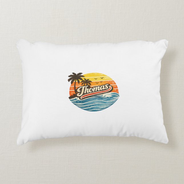 Almofada Decorativa Design de Nome Thomas Retro Sunset (Frente)