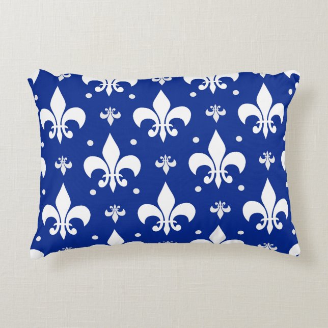 Almofada Decorativa Design do padrão Fleur-de-lis de fundo azul (Frente)