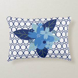 Almofada Decorativa Design Monocromático Azul com Padrão Floral Elegan