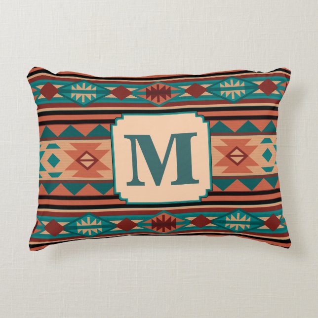 Almofada Decorativa Design Turquoise Terracotta Monograma (Frente)
