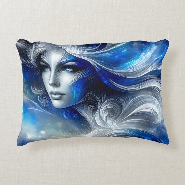 Almofada Decorativa Deusa Celestial White Blue Head Fevereiro - (Frente)