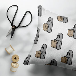 Almofada Decorativa Dia das Bruxas, Fantasma Cinza Fofo, Doce ou Trave