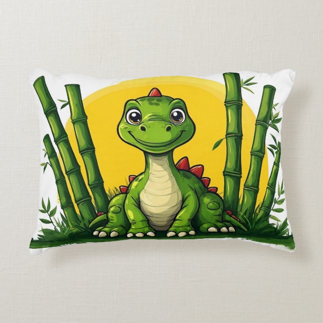 Almofada Decorativa Dinossauro de Desenho Animado Fofo com Bambu (Frente)