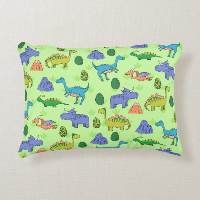 Almofada Decorativa Dinossauros Bonitos, Estilo De Cartoon. (Frente)