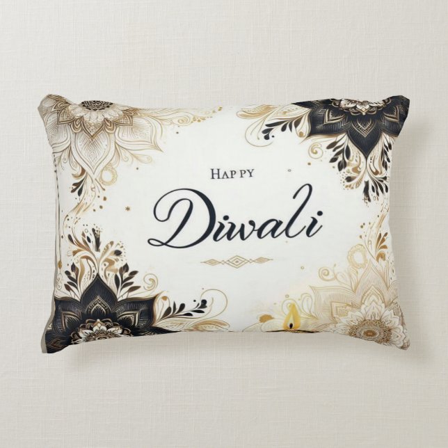 Almofada Decorativa Diwali com Elegant Floral & Diya (Frente)
