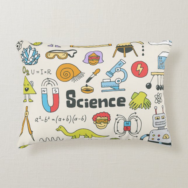 Almofada Decorativa Dodles Científicos: Conjunto Escolar Desenho À Mão (Frente)