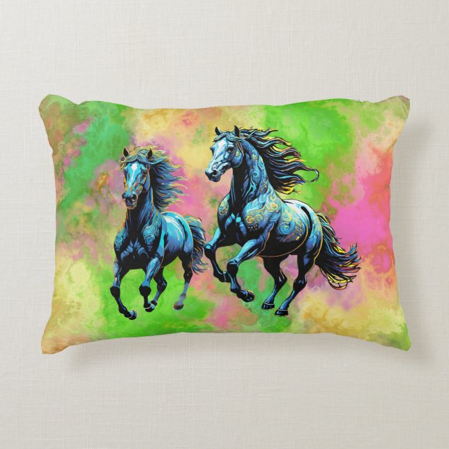 Almofada Decorativa Dois Cavalos Galopantes Fantásticos (Frente)
