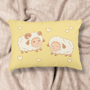 Almofada Decorativa Dois Pequenos Padrões de Ovelha Bonitos em Amarelo