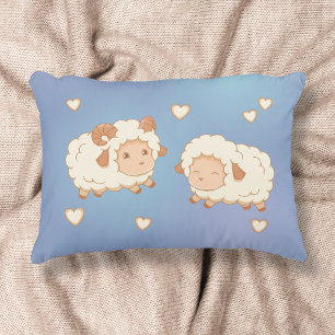 Almofada Decorativa Dois Pequenos Padrões de Ovelha Bons em Azul