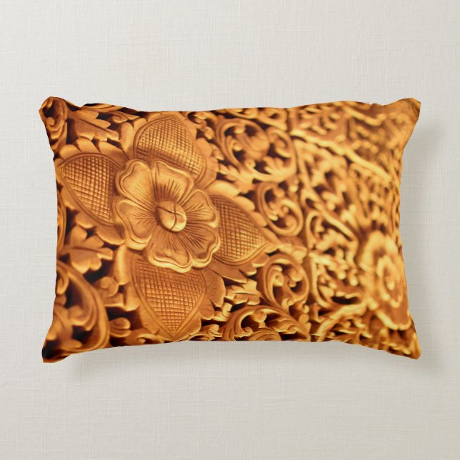 Almofada Decorativa Dourada arte antiga floral fecha (Frente)