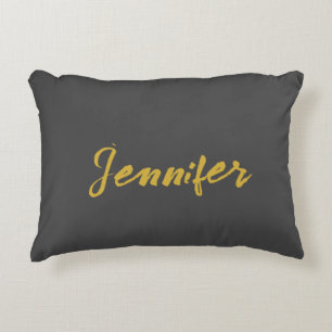 Almofada Decorativa Dourada de Cinza de Nome da Caligrafia Minimalista