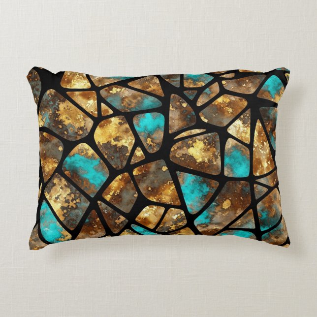 Almofada Decorativa Dourada e turquesa de Natasha Us (Frente)