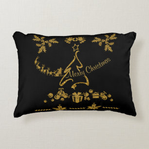 Almofada Decorativa Dourada Glitter Feliz Natal, Papai Noel