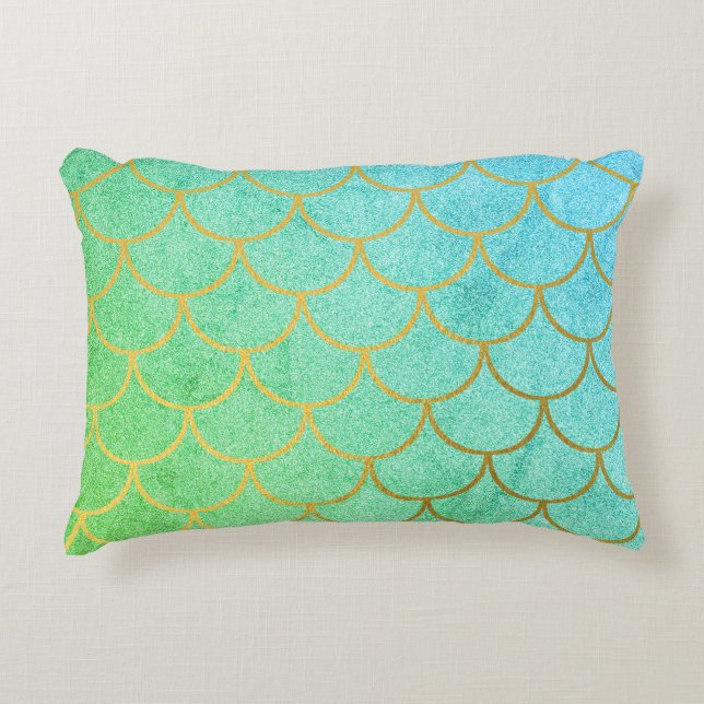 Almofada Decorativa Dourada Scalid Turquoise Teal Glitter (Frente)