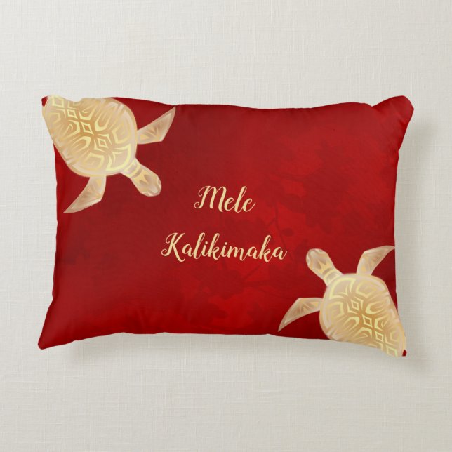 Almofada Decorativa Douradas Tartarugas Mele Kalikimaka Vermelho Havai (Verso)