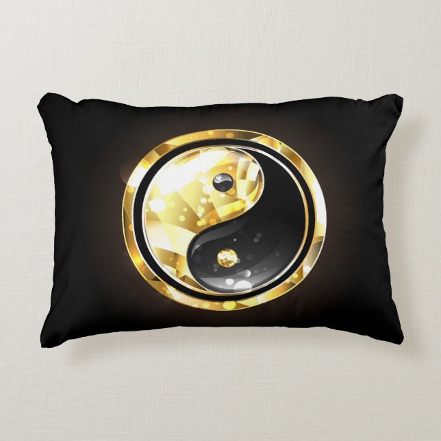 Almofada Decorativa Dourado Yin Yang a preto (Frente)