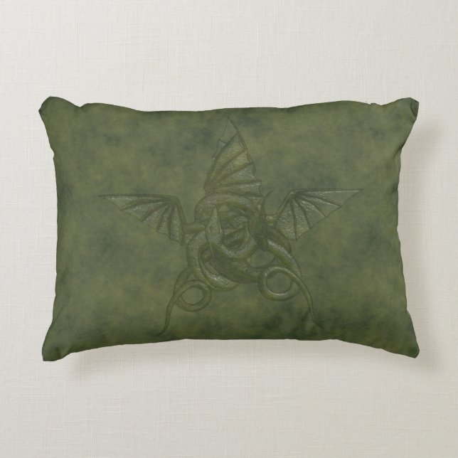 Almofada Decorativa Dragon Star - Imagem de Couro Verde Emboscada (Frente)