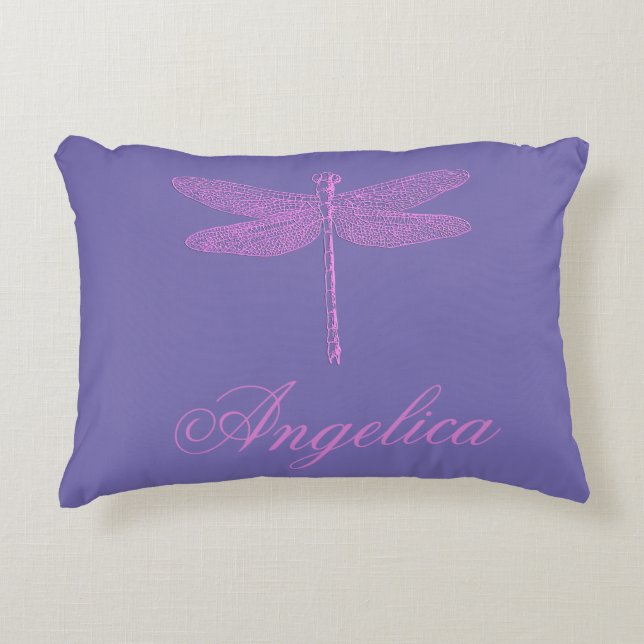 Almofada Decorativa Dragonfly de fantasia rosa e roxa (Frente)