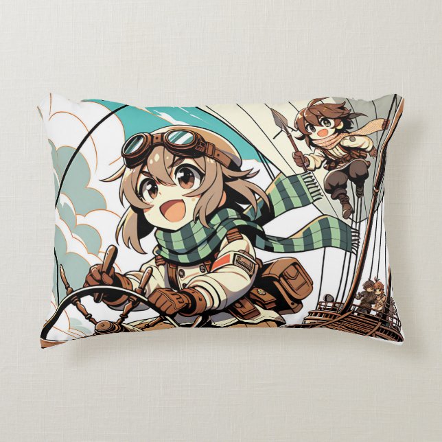 Almofada Decorativa Duas garotas velejam um navio (Frente)