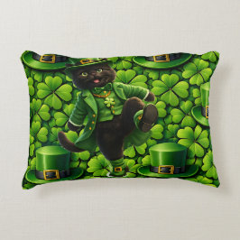 Almofada Decorativa Duende sortudo gato preto Dia de São Patrício Pat