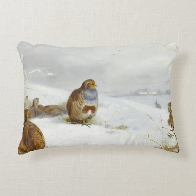 Almofada Decorativa Duro de perdizes e uma lebre, Art Birds (Frente)