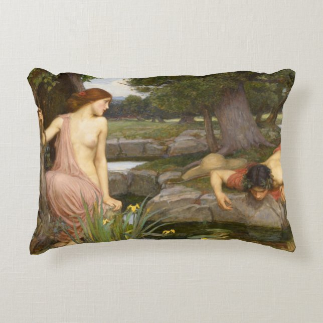 Almofada Decorativa Eco e narciso por John William Waterhouse (Frente)