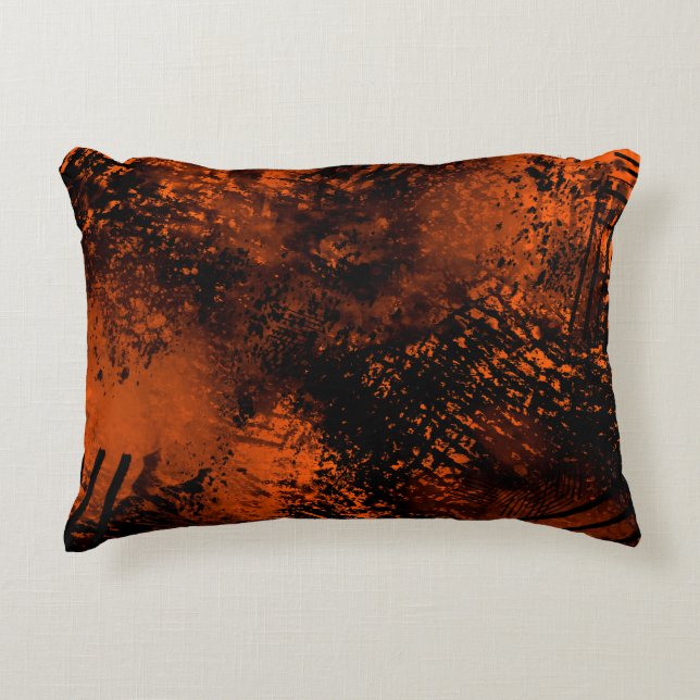 Almofada Decorativa Efeito Splatter de Tinta Laranja e Preto (Frente)