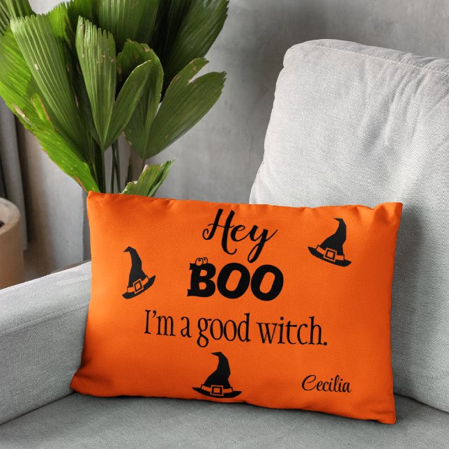 Almofada Decorativa Ei Boo Name no Orange Halloween Accent Travesseiro (Criador carregado)