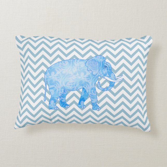 Almofada Decorativa Elefante Azul Padrão Chevron (Verso)