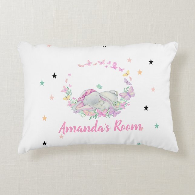 Almofada Decorativa Elefante Bebê, Borboletas, Estrelas (Frente)