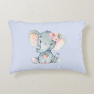 Almofada Decorativa Elefante bebê com rosas cor-de-rosa