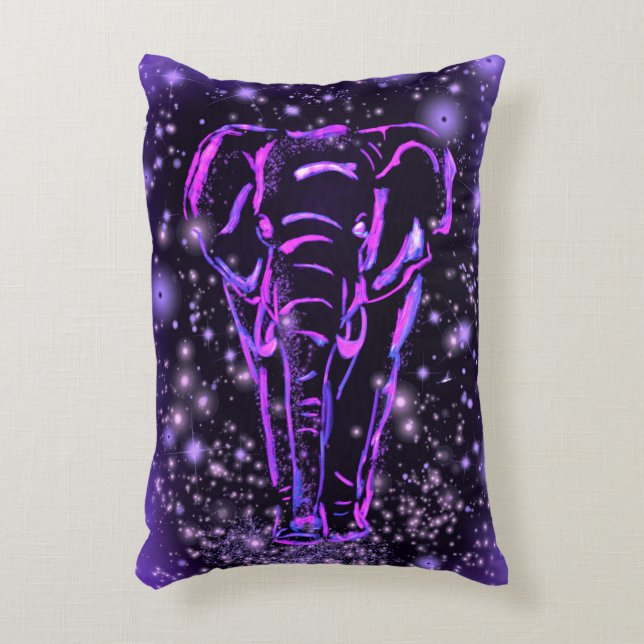 Almofada Decorativa Elefante De Travesseiro Rosa Púrpura Na Noite Estr (Frente(Vertical))