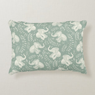 Almofada Decorativa Elefantes giratórios em creme e sábio verdes