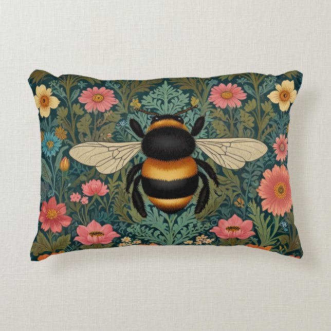 Almofada Decorativa Elegant boho retro bumblebee spring florals  (Frente)