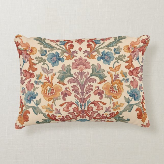 Almofada Decorativa Elegant, Flowers Ornaments,Pink, Peach,Orange Blue (Frente)