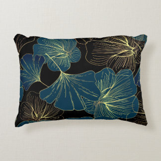 Almofada Decorativa Elegant Leaves of Blue With Gold Lines Botanical