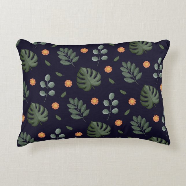 Almofada Decorativa Elegant Modern Navy Botanical Leaf Floral (Frente)