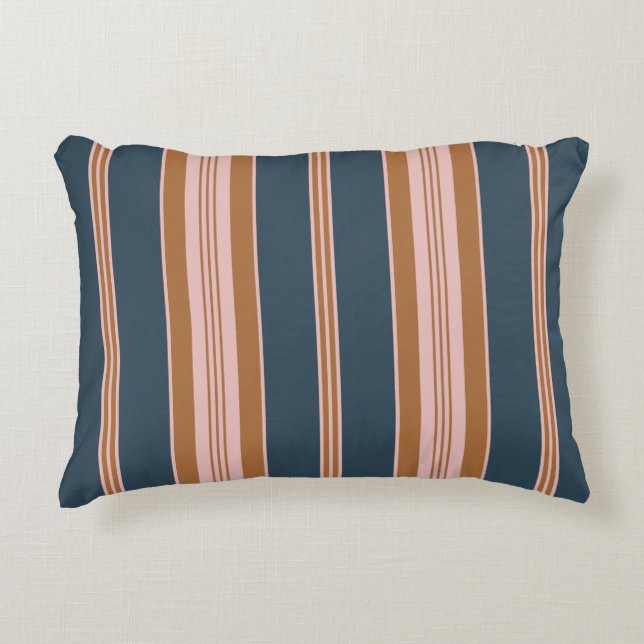 Almofada Decorativa Elegant Navy Brown Pink Ticking Stripe (Frente)