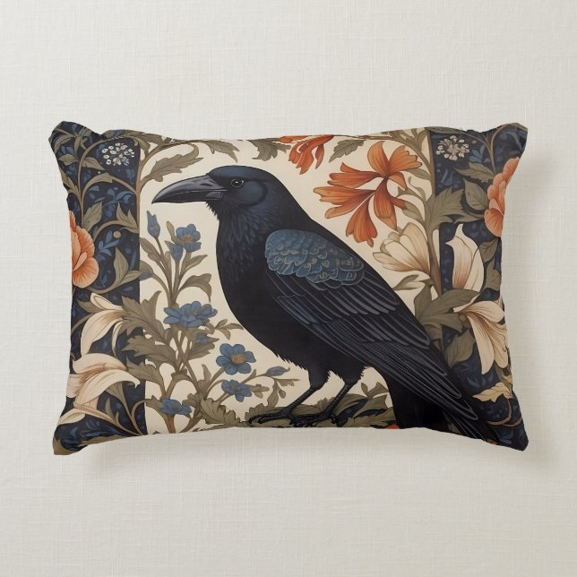 Almofada Decorativa Elegante Black Raven William Morris Inspirou Flora (Frente)
