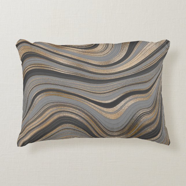 Almofada Decorativa Elegante cinza dourado abstrato (Frente)