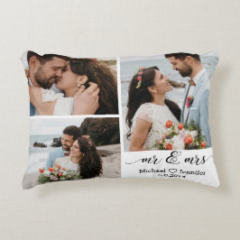 Almofada Decorativa elegante colar de fotos de casamento mr e mrs 3 fo