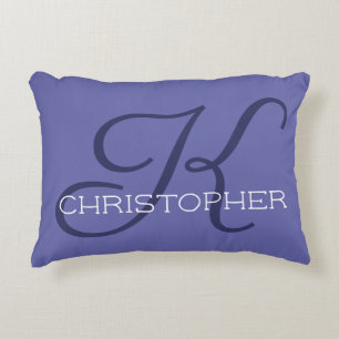 Almofada Decorativa Elegante Inicial K Nome Azul Periwinkle
