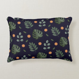 Almofada Decorativa Elegante Moderno Folha Botânica Floral Azul-Marinh